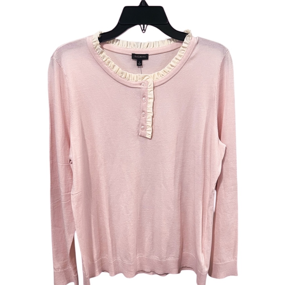 NWT Talbots Light Pink Ruffled Henley Sweater | Large